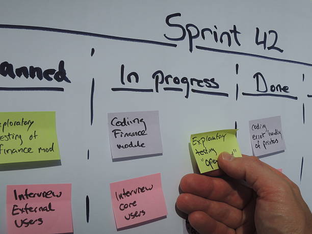 Daily scrum updating the sprint plan stock photo