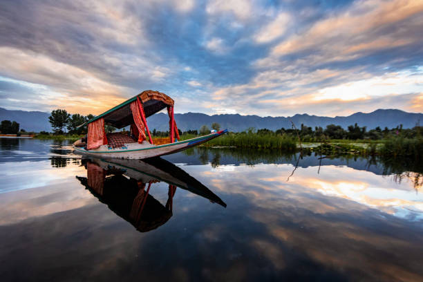 Dal lake in Srinagar Kashmir The beauty of Dal lake and the beautiful Shikaras during sunrise and sunset is the most charming thing in Kashmir srinagar stock pictures, royalty-free photos & images