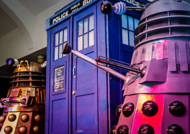 Daleks and Tardis at convention stock photo