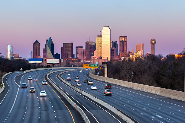 Dallas downtown skyline in the evening, Texas stock photo