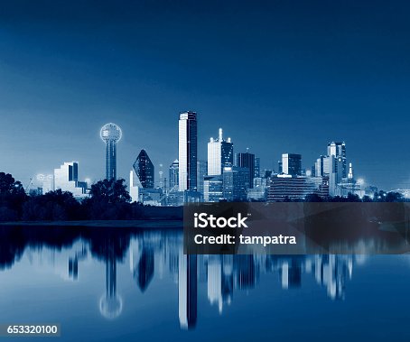 istock Dallas Skyline Reflection at Dawn, Downtown Dallas, Texas, USA 653320100