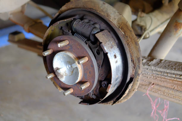 Damaged drum brakes cannot be used. stock photo