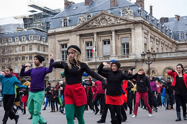 Dance flash mob at Palais Royal square in Paris stock photo