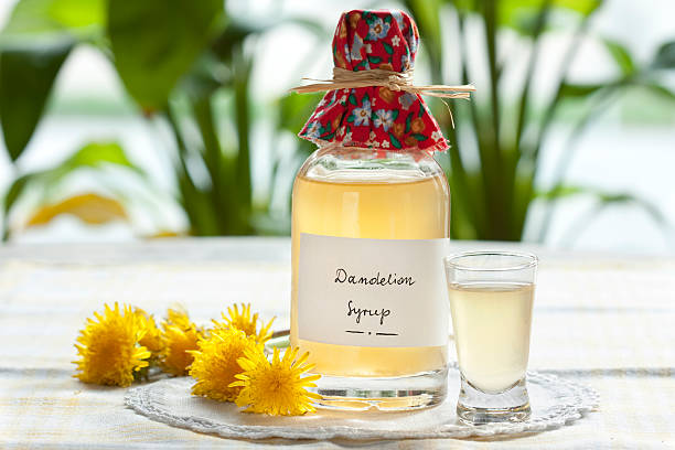 dandelion syrup stock photo