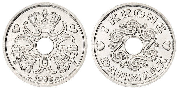 Danish coin on white background stock photo