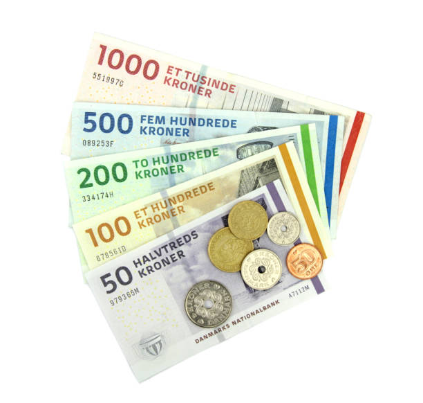 danska kronor (dkk), mynt och sedlar. - svenska pengar bildbanksfoton och bilder