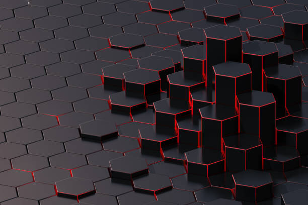 mörka abstrakt 3d-rendering bakgrund av futuristiska yta med hexagoner. 3d illustration - building a pyramid bildbanksfoton och bilder