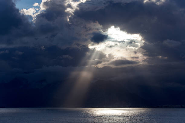 Dark clouds over the sea stock photo