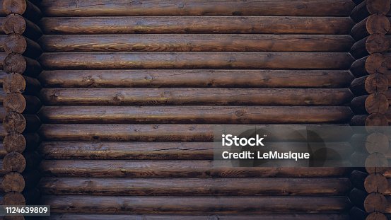 istock Dark colored wooden cabin wall texture background 1124639809