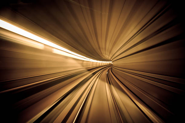 dark metro tunnel - motion blur photo stock photo
