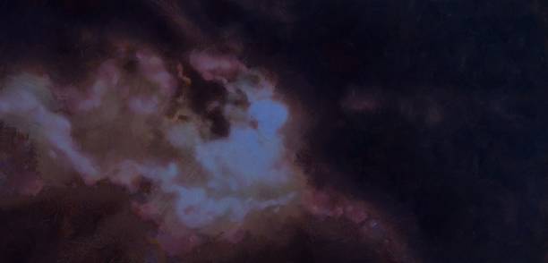 Dark Mystic Night With Clouds Moody Painting Stock Photo