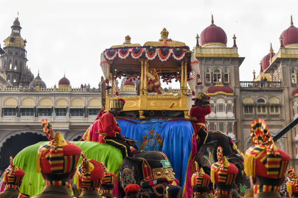 Dasara festival Mysore India Mysore, India - October 11, 2016 :Parade or procession on Dussehra or Dasara festival Military guardsmen marching at Mysore Palace Karnataka, India. mysore stock pictures, royalty-free photos & images