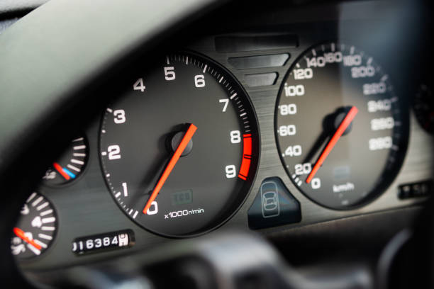 Dashboard of a vintage sports car stock photo
