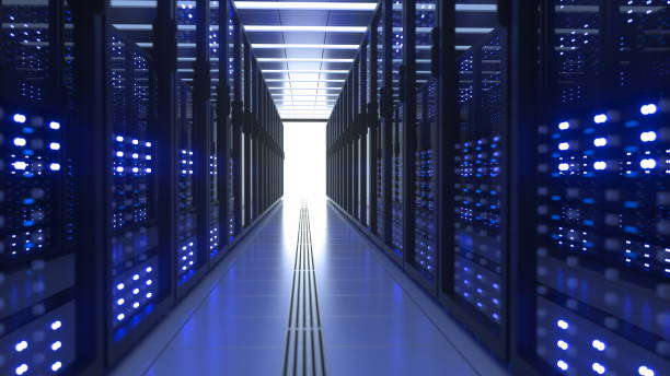 Data Center Computer Racks In Network Security Server Room Cryptocurrency Mining stock photo