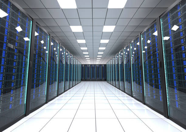 Data center corridor 3d rendering data, center, it, technology, data room, artificial, computing data center stock pictures, royalty-free photos & images