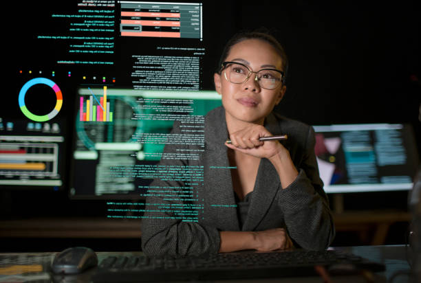 Data woman see through display stock photo