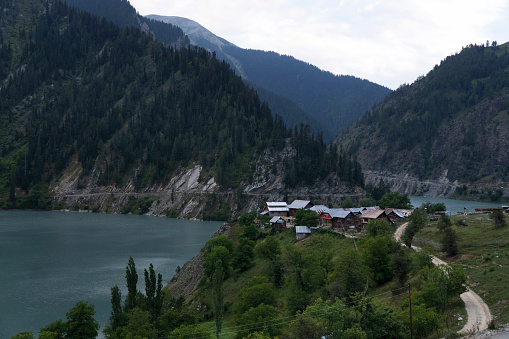 Davar valley with river and houses, Gurez, Kashmir, India
