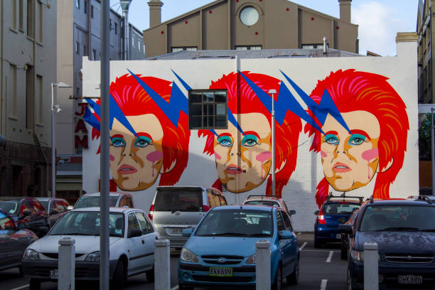 David Bowie graffiti Graffiti on a street in Auckland stock photo
