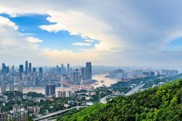 Daytime architectural landscape and skyline in Chongqing stock photo