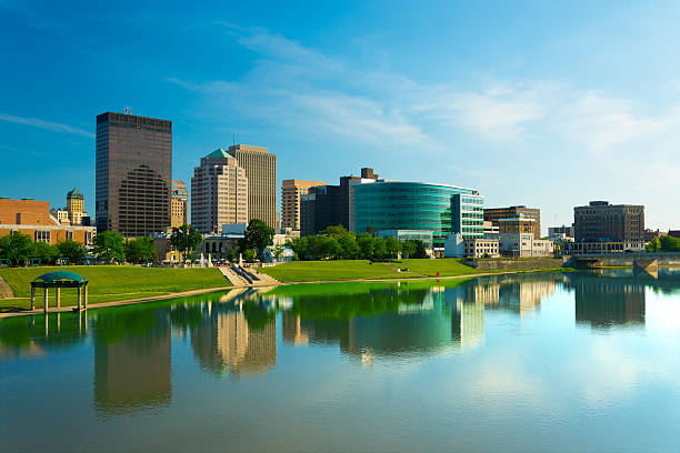 Dayton skyline with vivid color stock photo