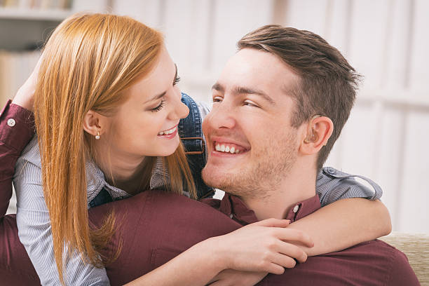 Deaf man with his girlfriend stock photo