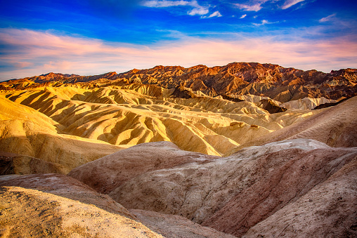 The unique and beautiful landscape of the Badlands of Death Valley National Park from Zabriskie Point
