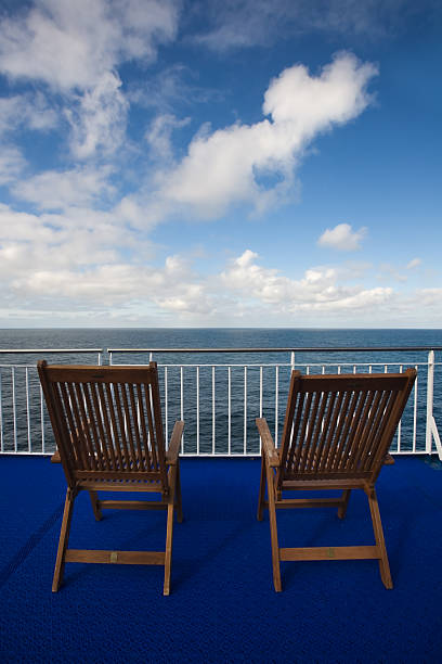 Deck chairs on cruise ship stock photo
