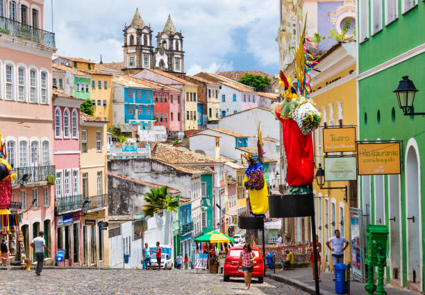 Decorated Streets in Historic Center of Salvador, Bahia, Brazil stock photo