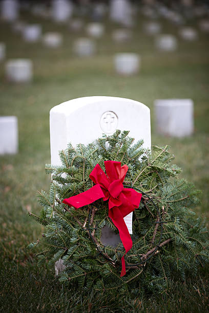 Decorated wreath at Arlington National cemetery stock photo