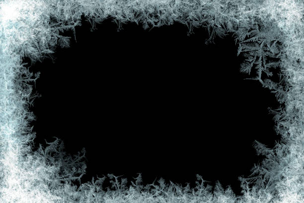 dekorativa is kristaller ram på svart matt bakgrund - frost bildbanksfoton och bilder