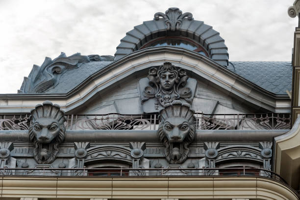 Decorative roof top of old building in Odesa Ukraine stock photo