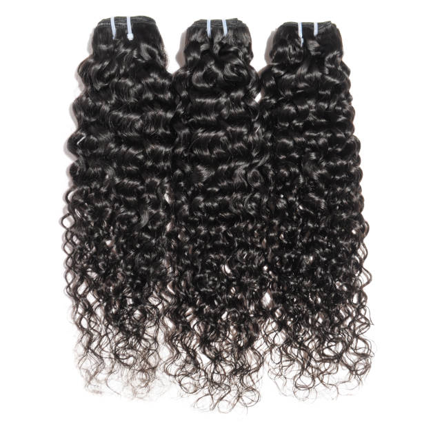 deep wave curly wet black human hair weaves extensions bundles curly human hair weft bundle stock pictures, royalty-free photos & images