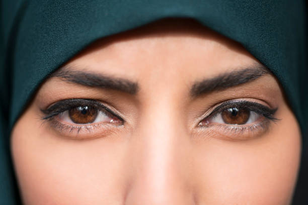 Deepest Look Face of a beautiful muslim woman. brown eyes stock pictures, royalty-free photos & images