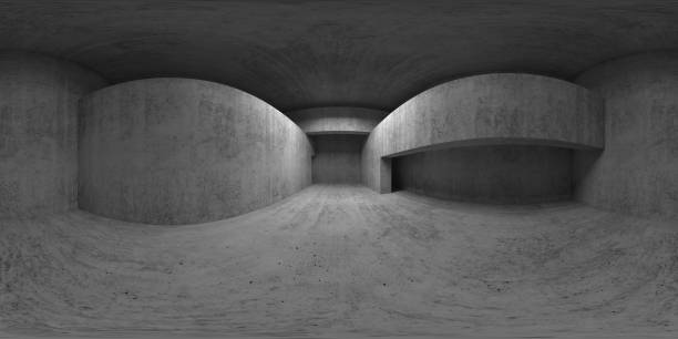 360 degree panorama. Abstract empty concrete interior 360 degree panorama. Abstract empty concrete interior, exhibition room with walls and girders, 3d render illustration high dynamic range imaging stock pictures, royalty-free photos & images
