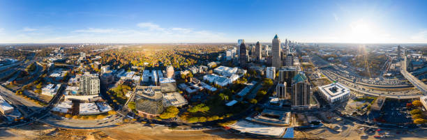 360 degrees panorama of Sunset in Atlanta with sun rays stock photo
