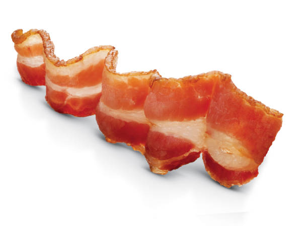 delicious fried bacon slice. - bacon imagens e fotografias de stock