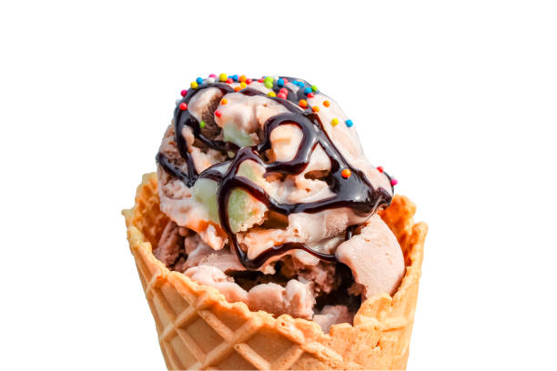 Delicious ice cream on a white background. stock photo