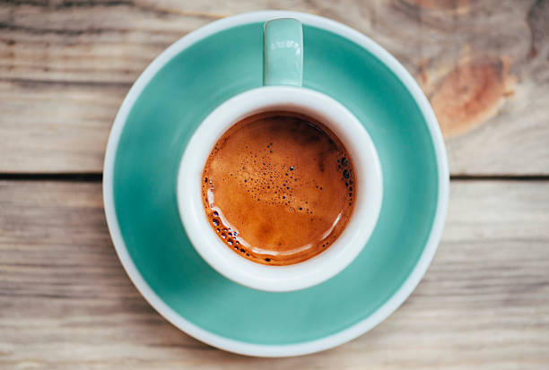 delicious morning espresso coffee - espresso stockfoto's en -beelden