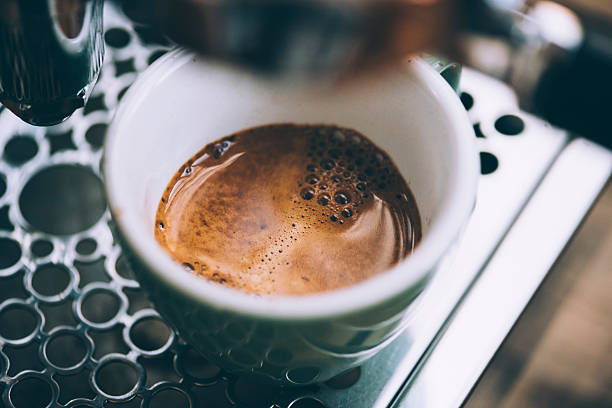 delicious morning fresh coffee - espresso stockfoto's en -beelden