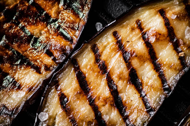 Delicious slices of grilled eggplant. stock photo