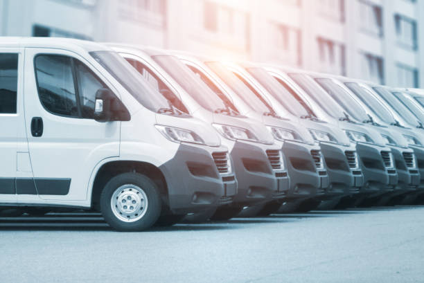 Delivery Vans in a row stock photo