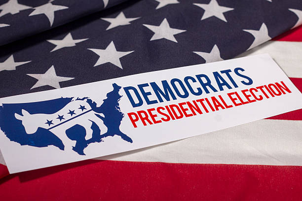 Democratic Presidential Election Vote and American Flag stock photo