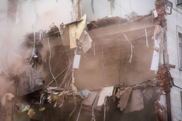 Demolished Building Floors Destroyed industrial building. Floor Fragment. Demolition of buildings in urban environments collapsing stock pictures, royalty-free photos & images