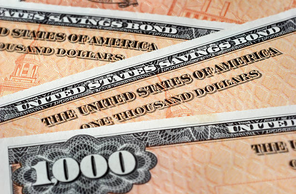 $1000 denomination US Savings Bonds stock photo