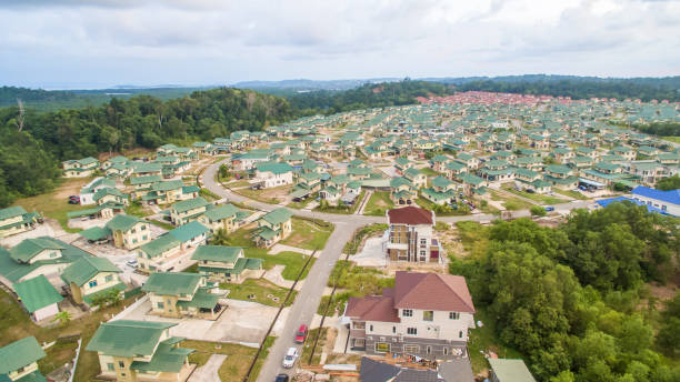Dense housing area at Meragang, Brunei Darussalam. stock photo