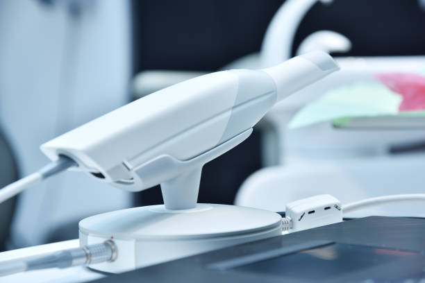 Dental intraoral scanner on table stock photo