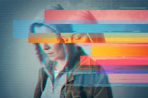 Depressed lonely person. Glitched style photo. Depression. Glitched style photo. embarrassment photos stock pictures, royalty-free photos & images