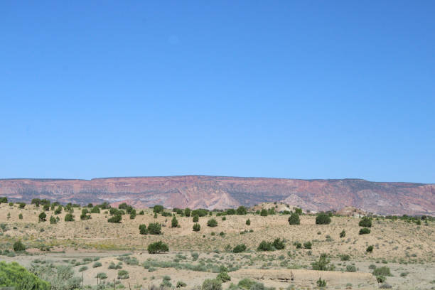 Desert Landscape in Utah Under Clear Blue Vibrant Sky stock photo