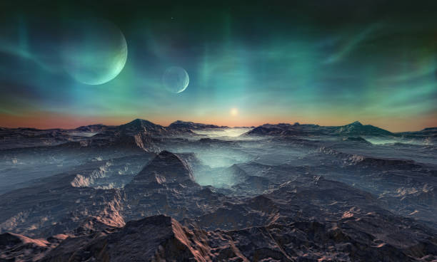 Deserted alien planet 3d illustration of a distant and deserted planet covered with craters planet space stock pictures, royalty-free photos & images