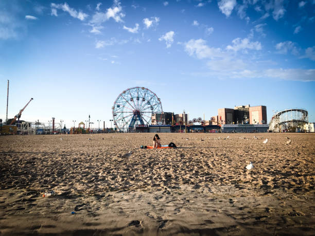Deserted beach at Coney Island stock photo